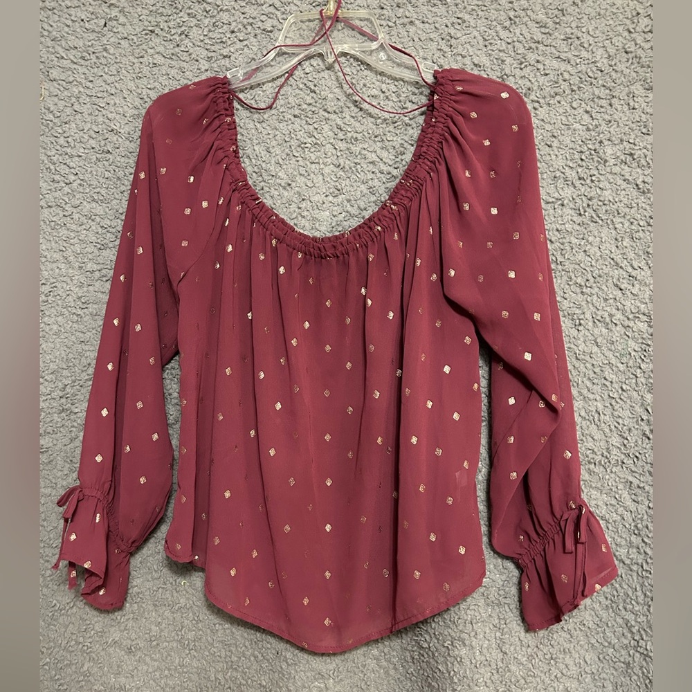 Aeropostale Maroon Blouse with Geometric Accents